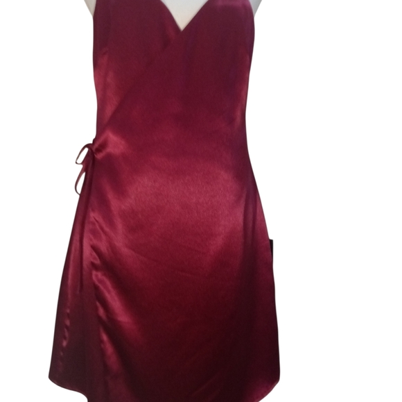 LULU'S Magenta Satin Backless Mini Wrap Dress Large - Picture 5 of 12